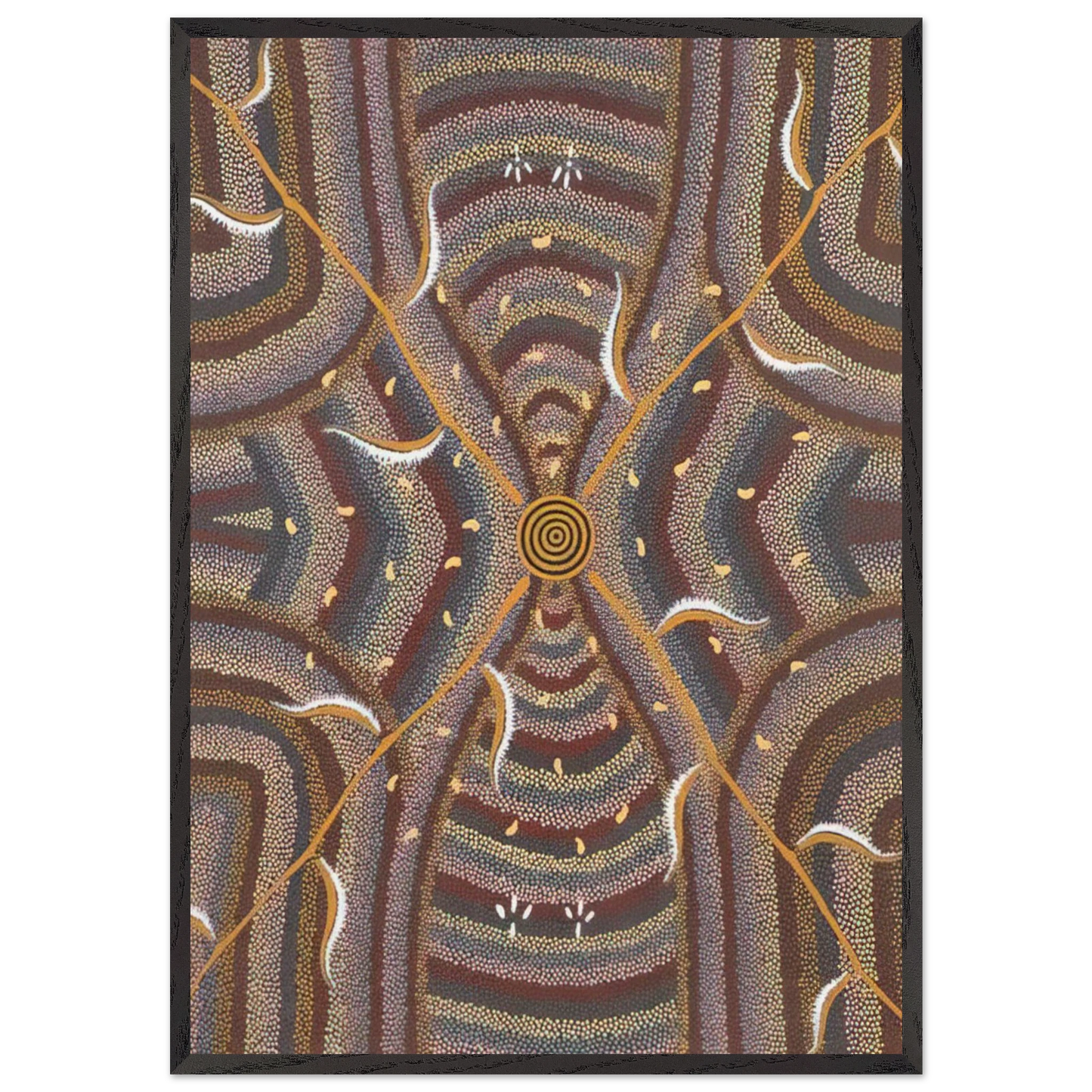 Untitled - 1987 N2 - Clifford Possum Tjapaltjarri 70x100 cm / 28x40 inches Framed Art Print – Black Wooden Frame