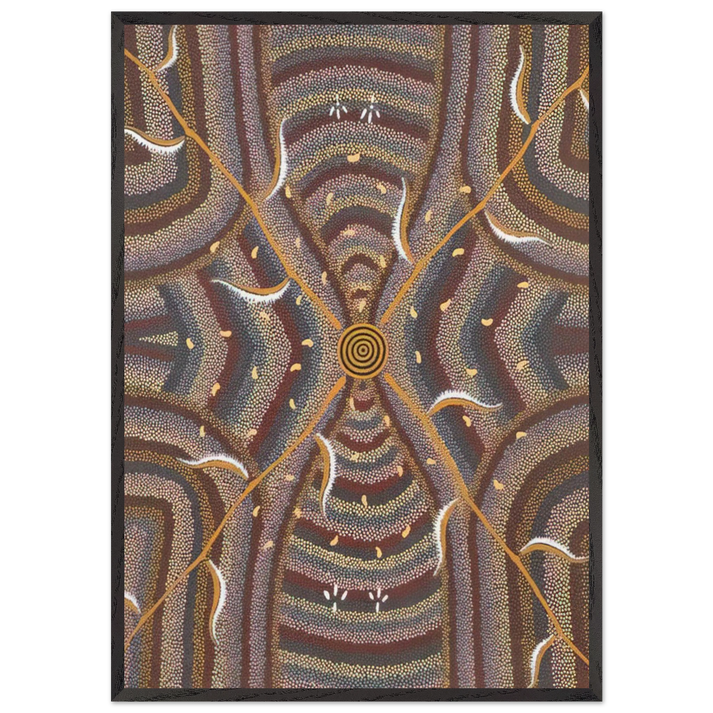 Untitled - 1987 N2 - Clifford Possum Tjapaltjarri 70x100 cm / 28x40 inches Framed Art Print – Black Wooden Frame