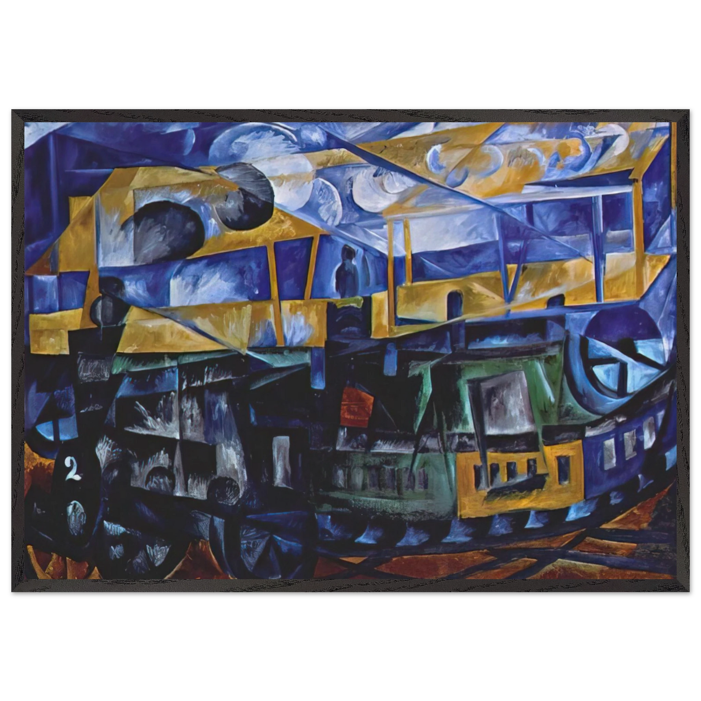 Airplane over train - 1913 - Natalia Goncharova Framed Art Print – Black Wooden Frame - Default Title - -Framed Art Print