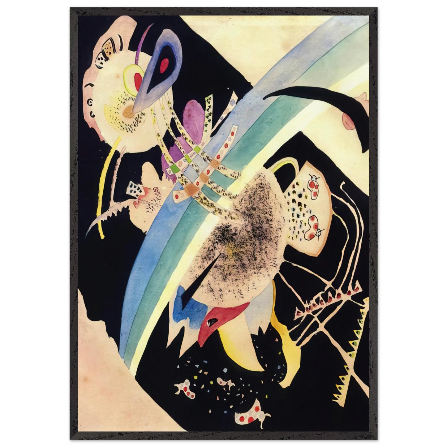 STUDY FOR CIRCLES ON BLACK 1921 - Wassily Kandinsky 70x100 cm / 28x40 inches Framed Art Print – Black Wooden Frame