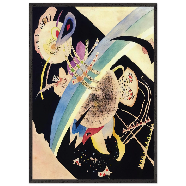 STUDY FOR CIRCLES ON BLACK 1921 - Wassily Kandinsky 70x100 cm / 28x40 inches Framed Art Print – Black Wooden Frame