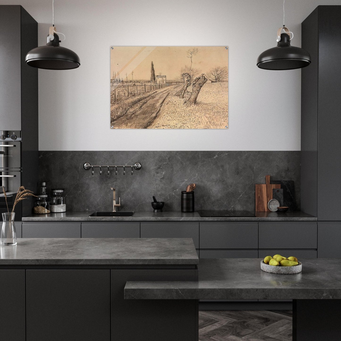 Landscape with Path and Pollard Trees - Vincent van Gogh Acrylic Print - 70x100 cm / 28x40″ inches