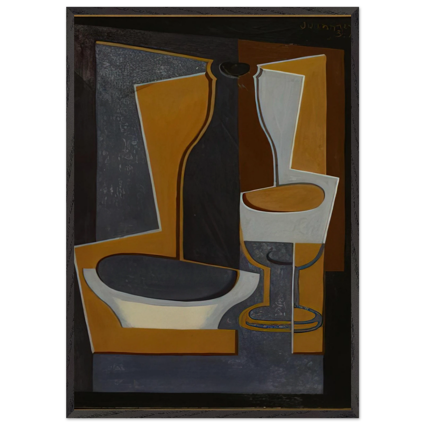 BOUTEILLE BOL ET VERRE 1922 - Juan Gris 70x100 cm / 28x40 inches Framed Art Print – Black Wooden Frame