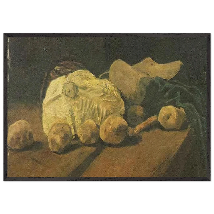 Still Life with Cabbage and Clogs - Vincent van Gogh 70x100 cm / 28x40 inches Framed Art Print – Black Wooden Frame
