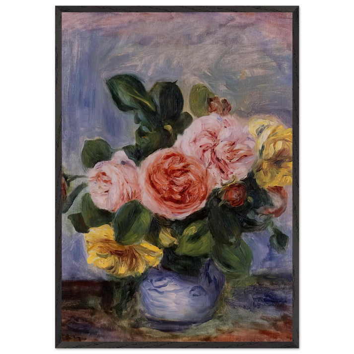 Roses in a Vase N2 - Pierre-Auguste Renoir 70x100 cm / 28x40 inches Framed Art Print – Black Wooden Frame