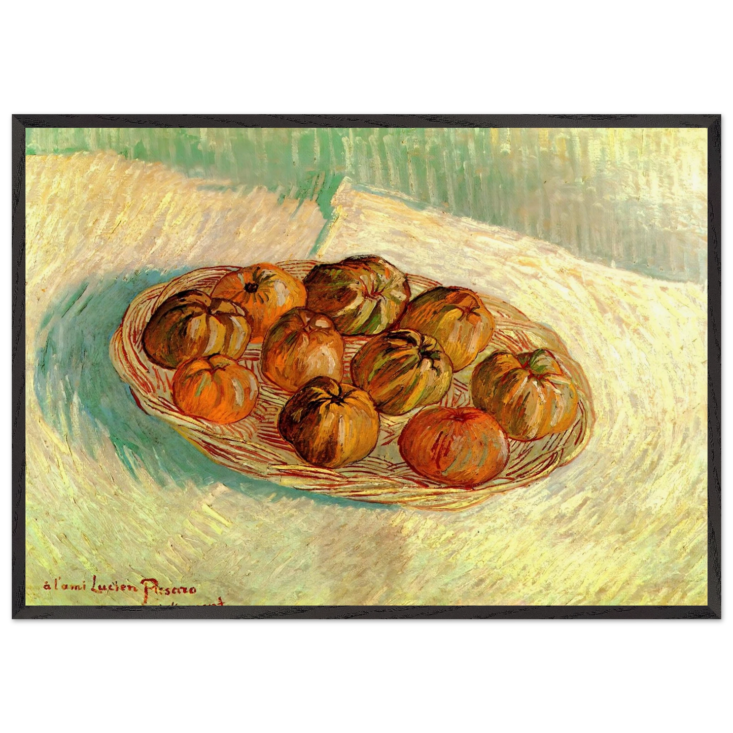 Still Life with Basket of Apples to Lucien Pissarro - Vincent van Gogh Framed Art Print – Black Wooden Frame - Default Title - -Framed Art Print