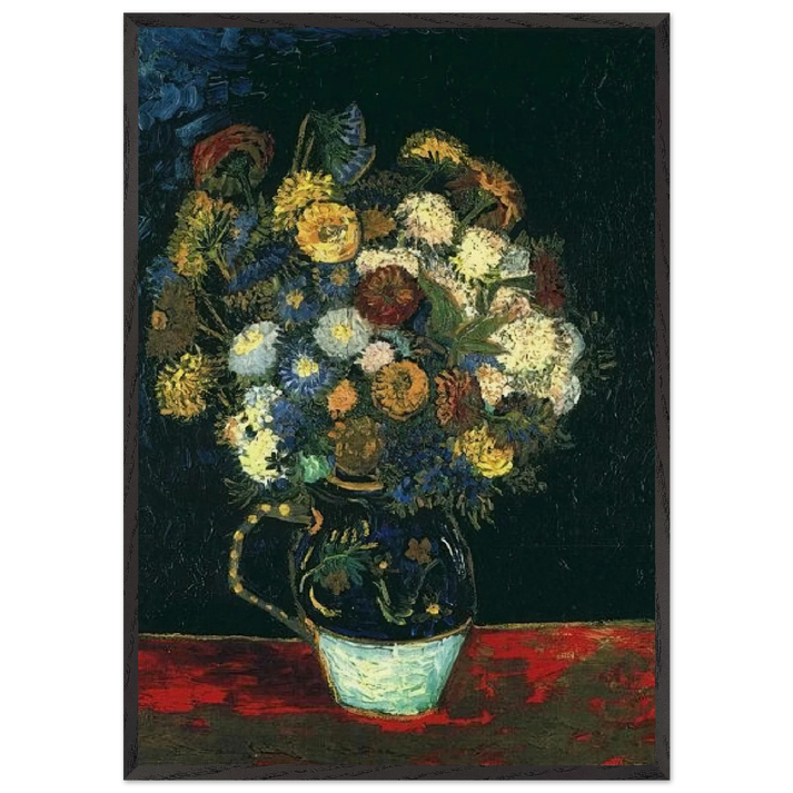 Still Life Vase with Zinnias - Vincent van Gogh 70x100 cm / 28x40 inches Framed Art Print – Black Wooden Frame