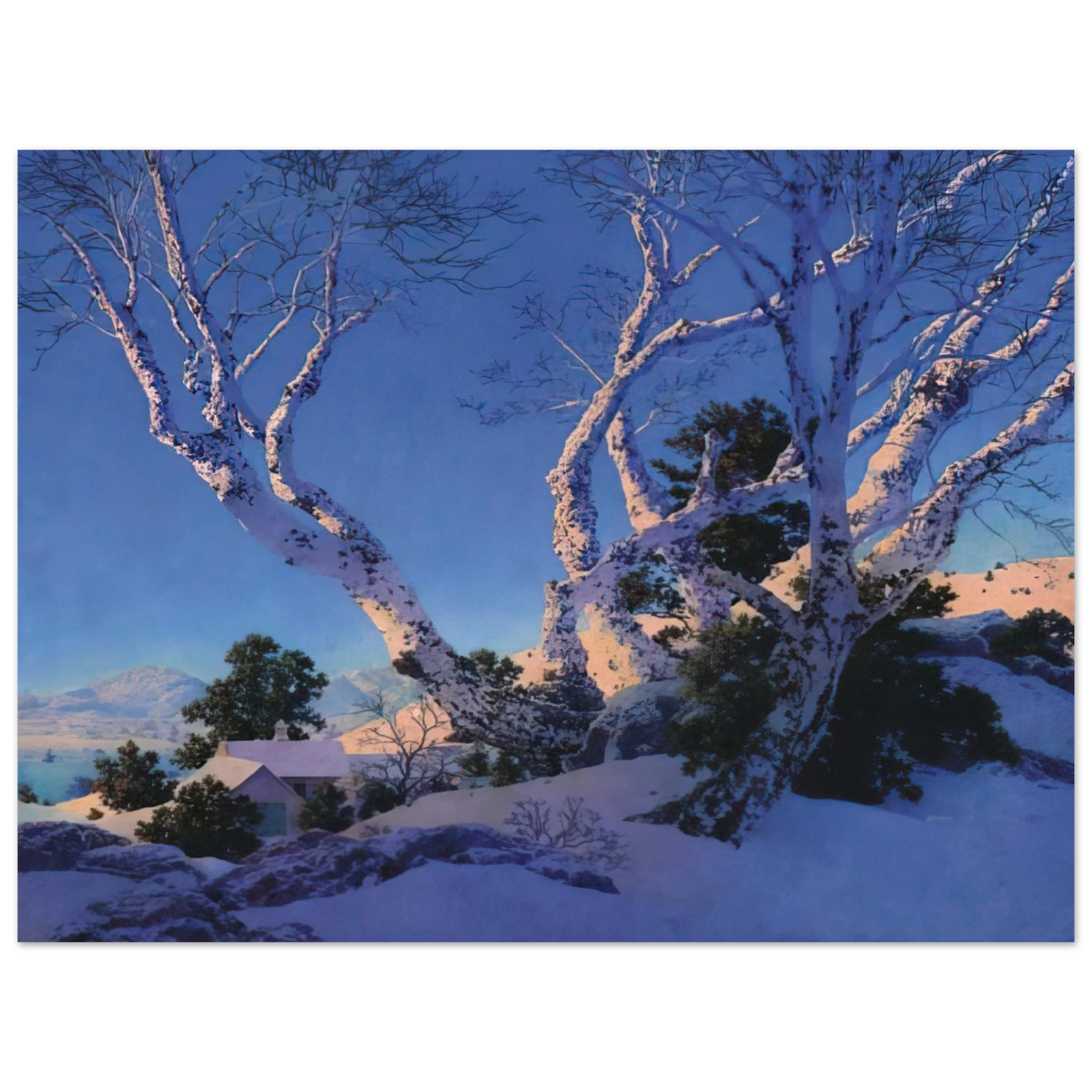 Maxfield Parrish - Birches in Winter Wall Art - 21x29.7 cm / 8x12" - Fine Art Poster - -