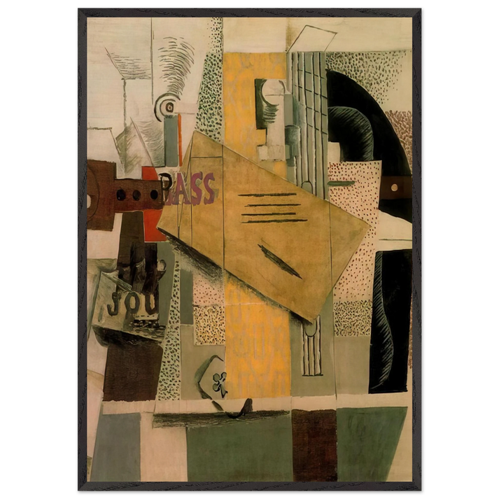 Clarinet bottle of bass newspaper ace of clubs - 1913 - Pablo Picasso 70x100 cm / 28x40 inches Framed Art Print – Black Wooden Frame