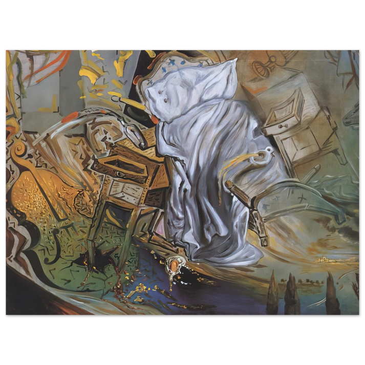Salvador Dali - BED AND TWO BEDSIDE TABLES FEROCIOUSLY ATTACKING A CELLO FINAL STAGE 75x100 cm / 30x40inches Fine Art Poster