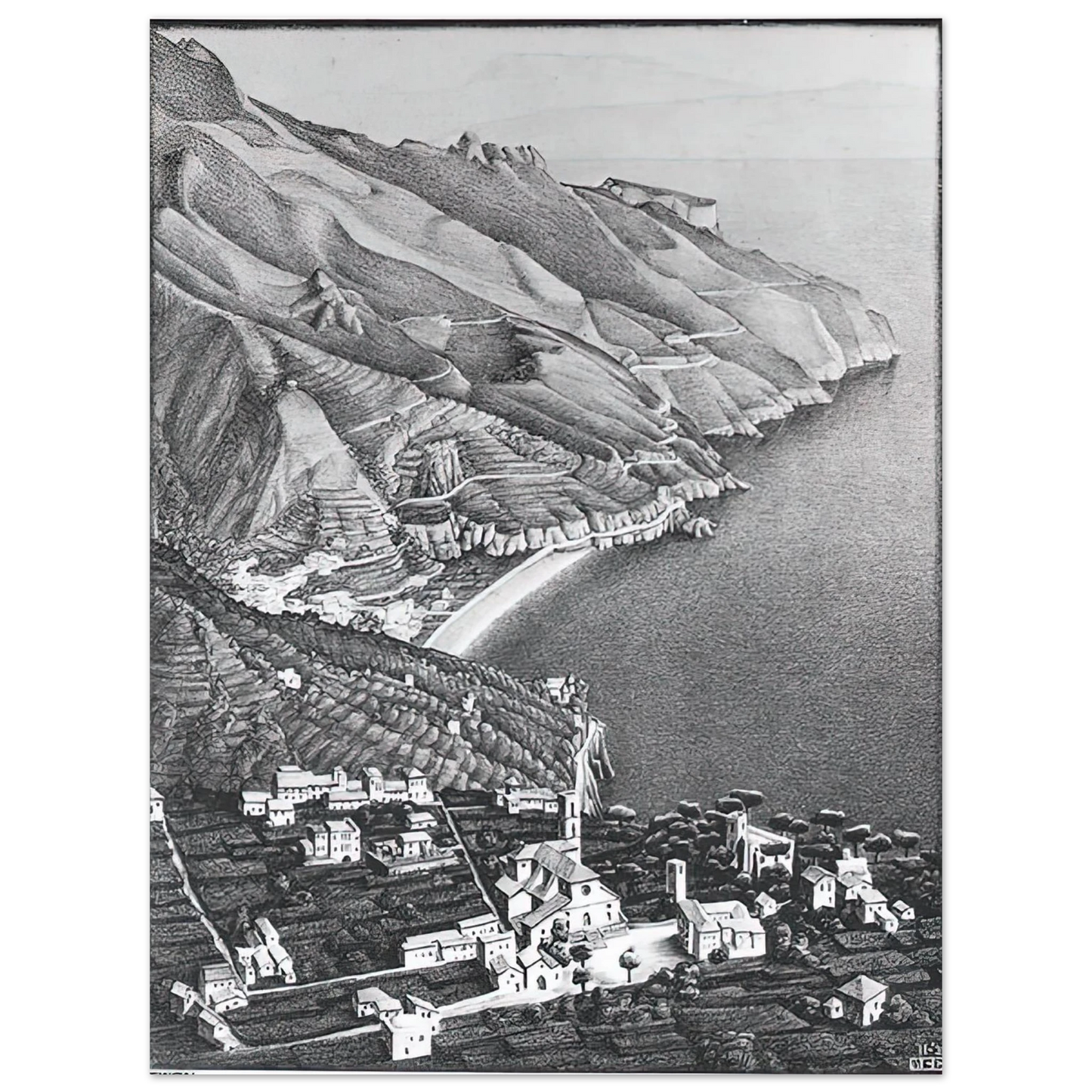 MC Escher - RAVELLO AND THE COAST OF AMALFI Wall Art - 21x29.7 cm / 8x12" - Fine Art Poster - -