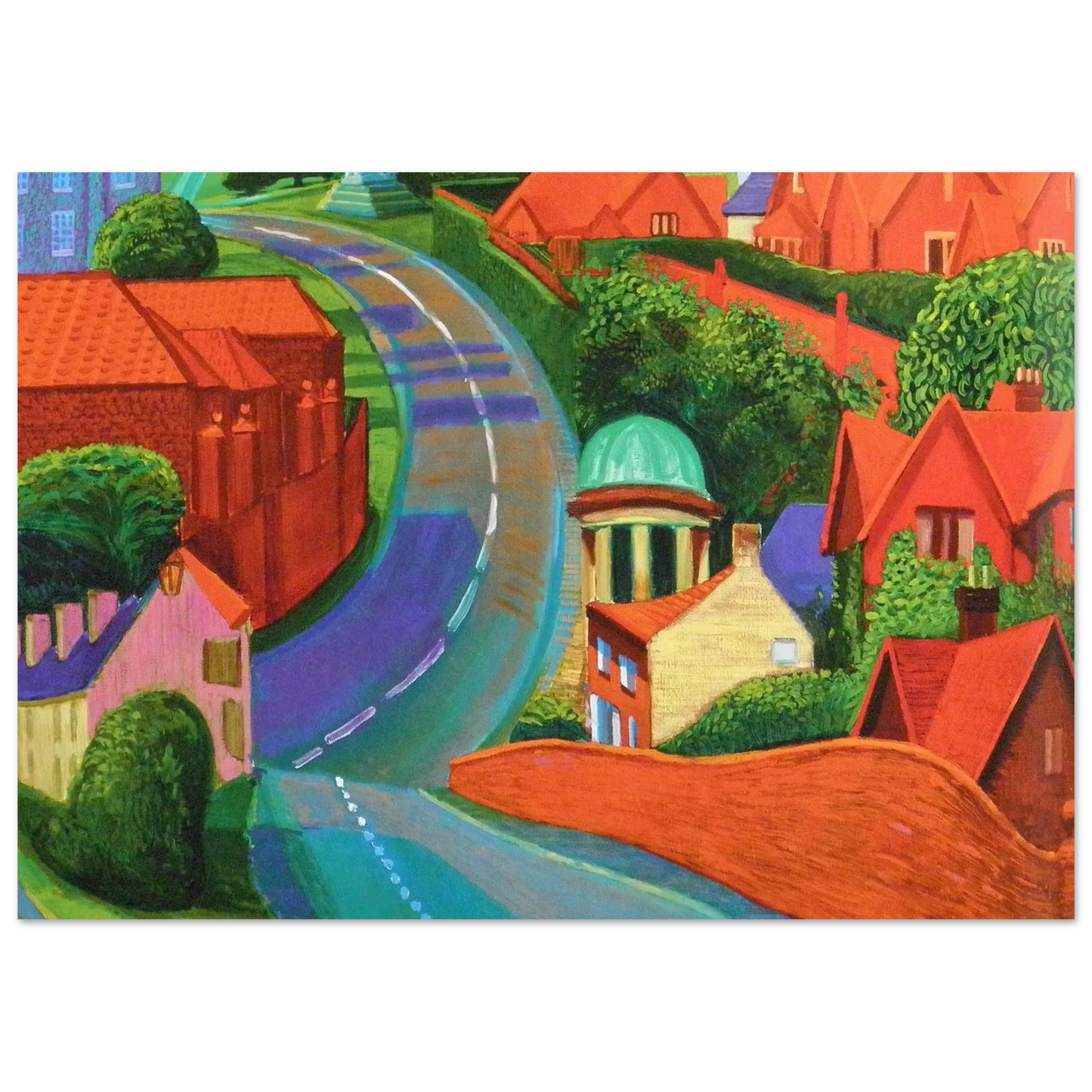 David Hockney - The Road to York Through Sledmere - 21x29.7 cm / 8x12" - Premium Wooden Framed Poster With Fine Art Paper-canvas - White frame