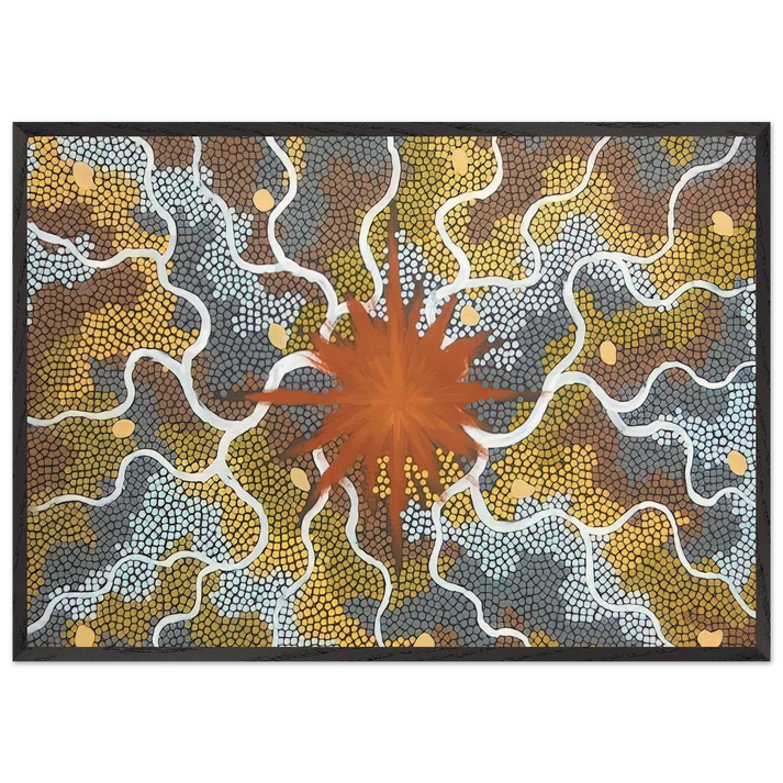 Creation Lightning Dreaming - 1993 - Clifford Possum Tjapaltjarri 70x100 cm / 28x40 inches Framed Art Print – Black Wooden Frame