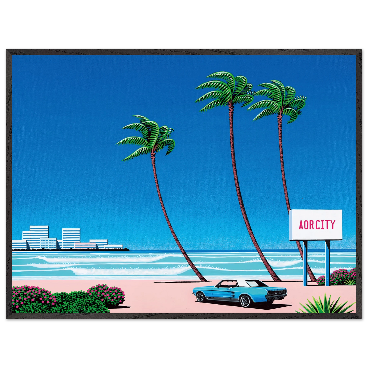 Hiroshi Nagai - Light Mellow Sealine Wall Art - 21x29.7 cm / 8x12" - Premium Wooden Framed Poster With Fine Art Paper - Black frame