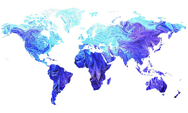 Cool Map of the World in Blue Watercolor Art Print | RedKalion