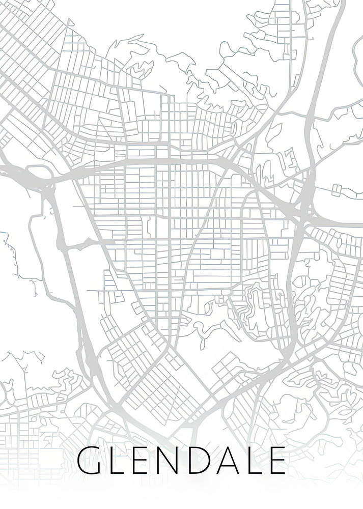 Glendale CA Map Art Print | Minimalist Black & White City Street Series | RedKalion