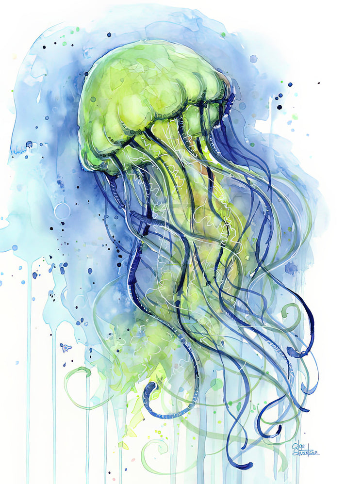 Jellyfish Watercolor Paintings Art Print | RedKalion