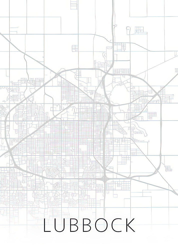 Lubbock Texas Map Art Print | Black & White Street Series | RedKalion