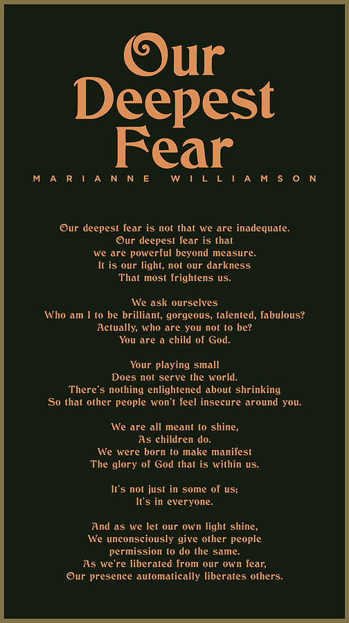 Our Deepest Fear Poem by Marianne Williamson - Fine Art Print | RedKalion