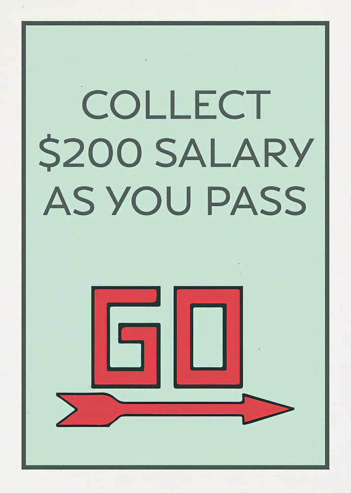 Pass Go Collect 200 Dollars Vintage Monopoly Board Game Card Art Print | RedKalion