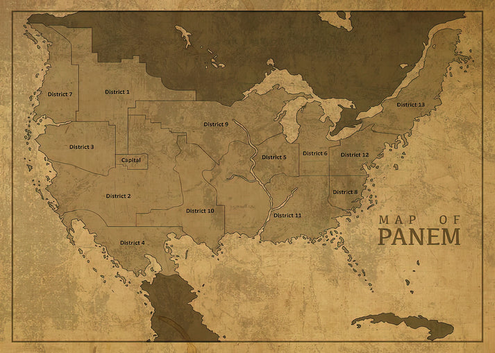 Vintage Map of Panem from The Hunger Games | Fine Art Print | RedKalion