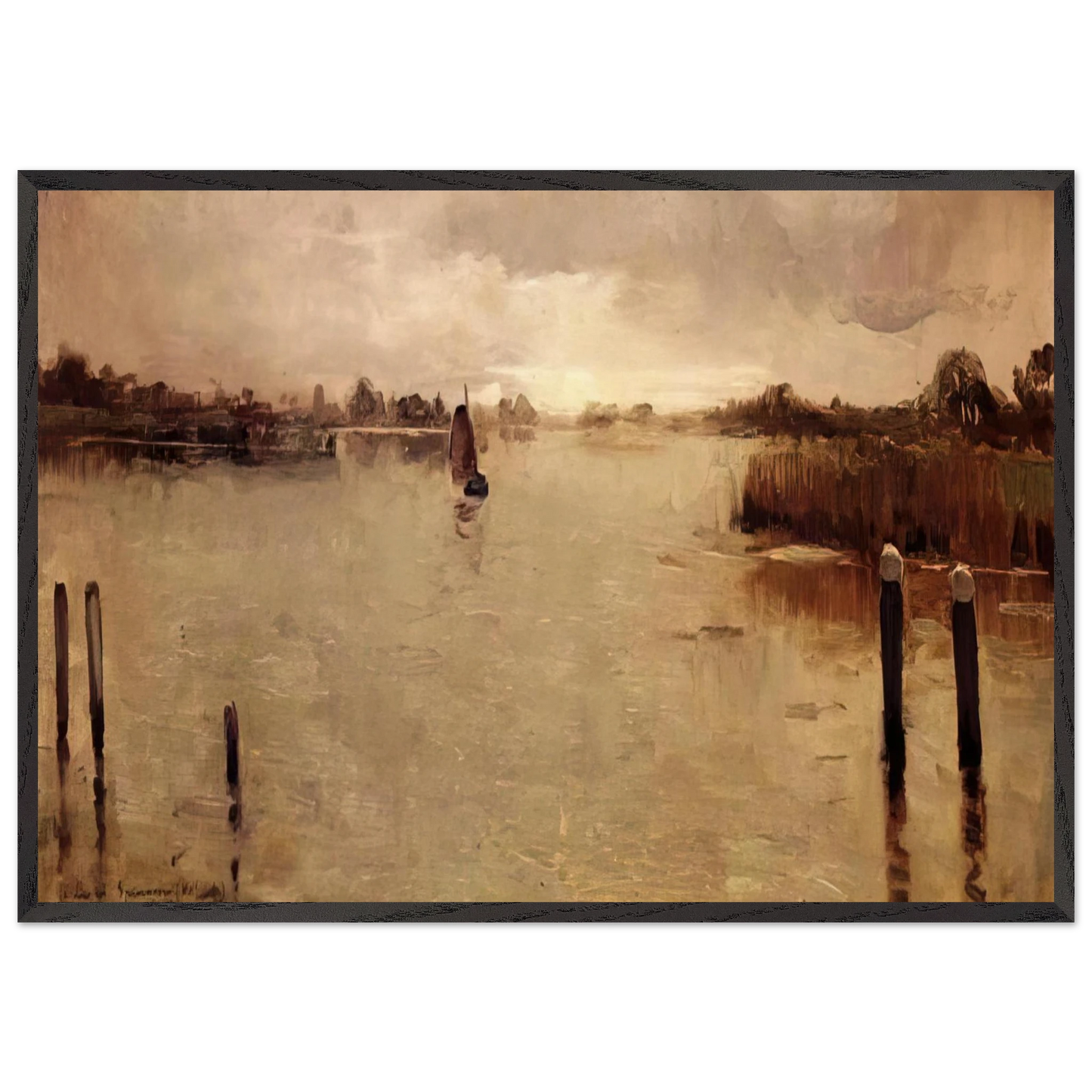 SPAARNWOUDE ISLAND 1883 - Theo van Rysselberghe Framed Art Print – Black Wooden Frame - Default Title - -Framed Art Print