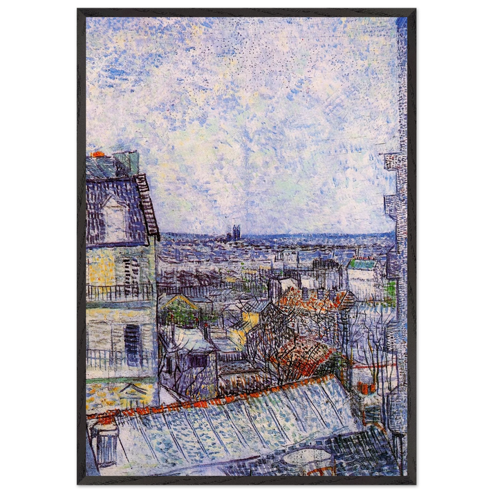 View from Vincents room in the Rue Lepic - Vincent van Gogh 70x100 cm / 28x40 inches Framed Art Print – Black Wooden Frame