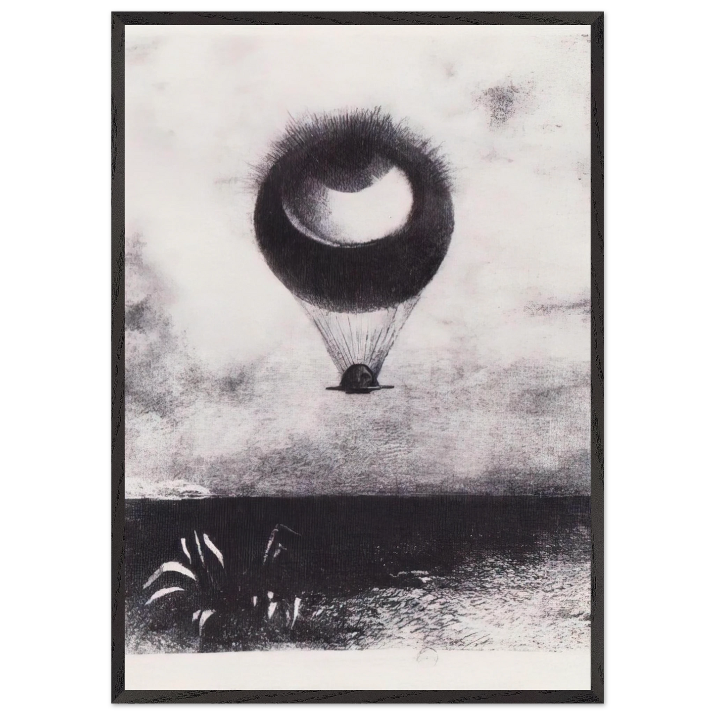 THE EYE LIKE A STRANGE BALLOON GOES TO INFINITY 1882 - Odilon Redon 70x100 cm / 28x40 inches Framed Art Print – Black Wooden Frame
