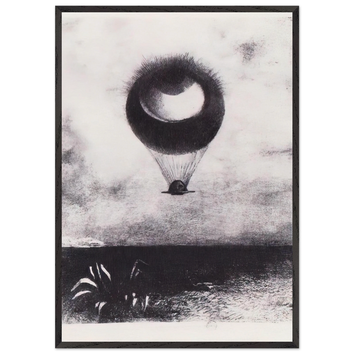 THE EYE LIKE A STRANGE BALLOON GOES TO INFINITY 1882 - Odilon Redon 70x100 cm / 28x40 inches Framed Art Print – Black Wooden Frame