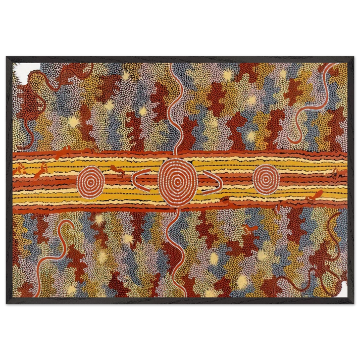 Corrobboree Dreaming - Native Art - Clifford Possum Tjapaltjarri 70x100 cm / 28x40 inches Framed Art Print – Black Wooden Frame