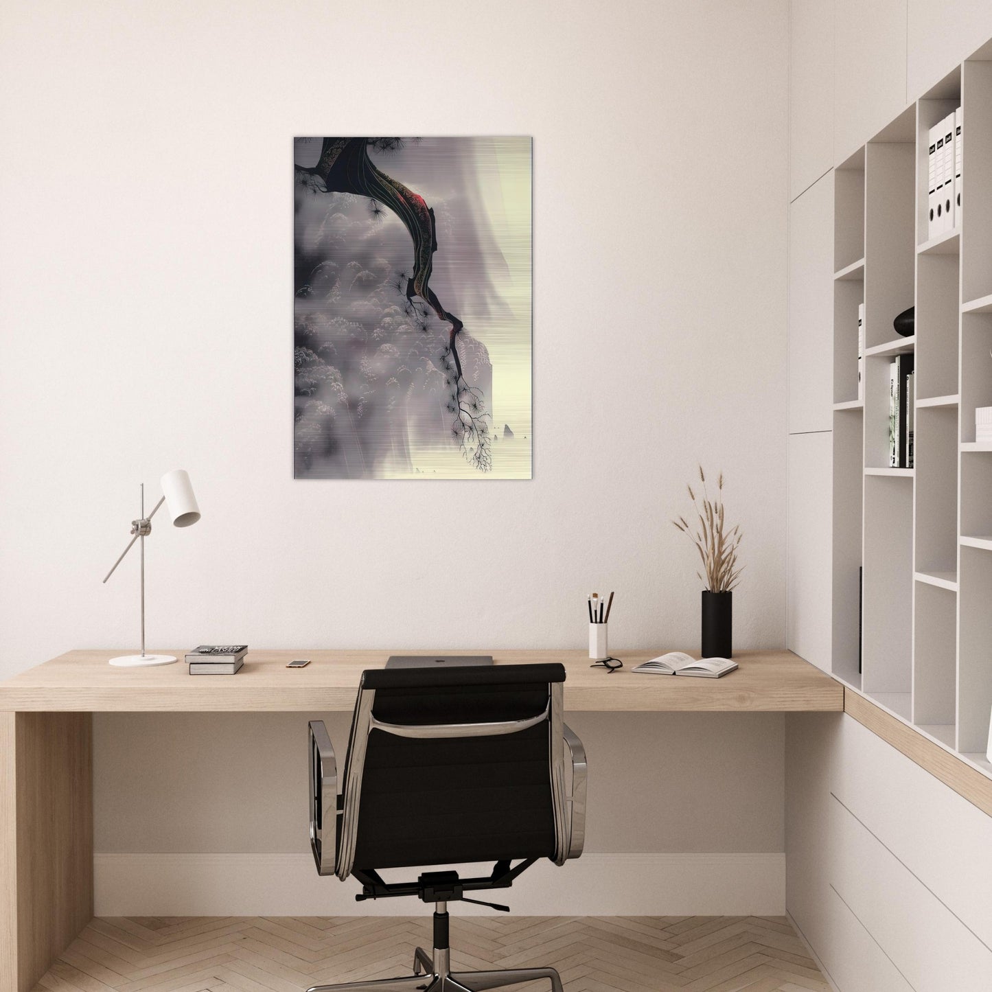 Through the Fog - Eyvind Earle Brushed Aluminum Print - 70x100 cm / 28x40 inches | Eyvind Earle Aluminum Print | Eyvind Earle Prints