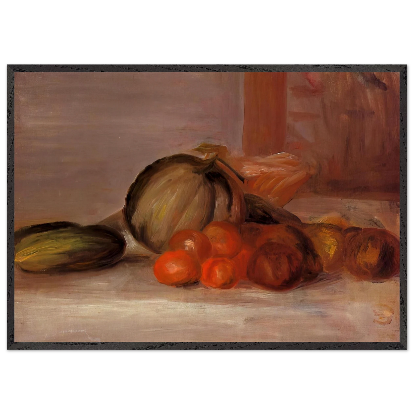Still Life with Melon N2 - Pierre-Auguste Renoir 70x100 cm / 28x40 inches Framed Art Print – Black Wooden Frame