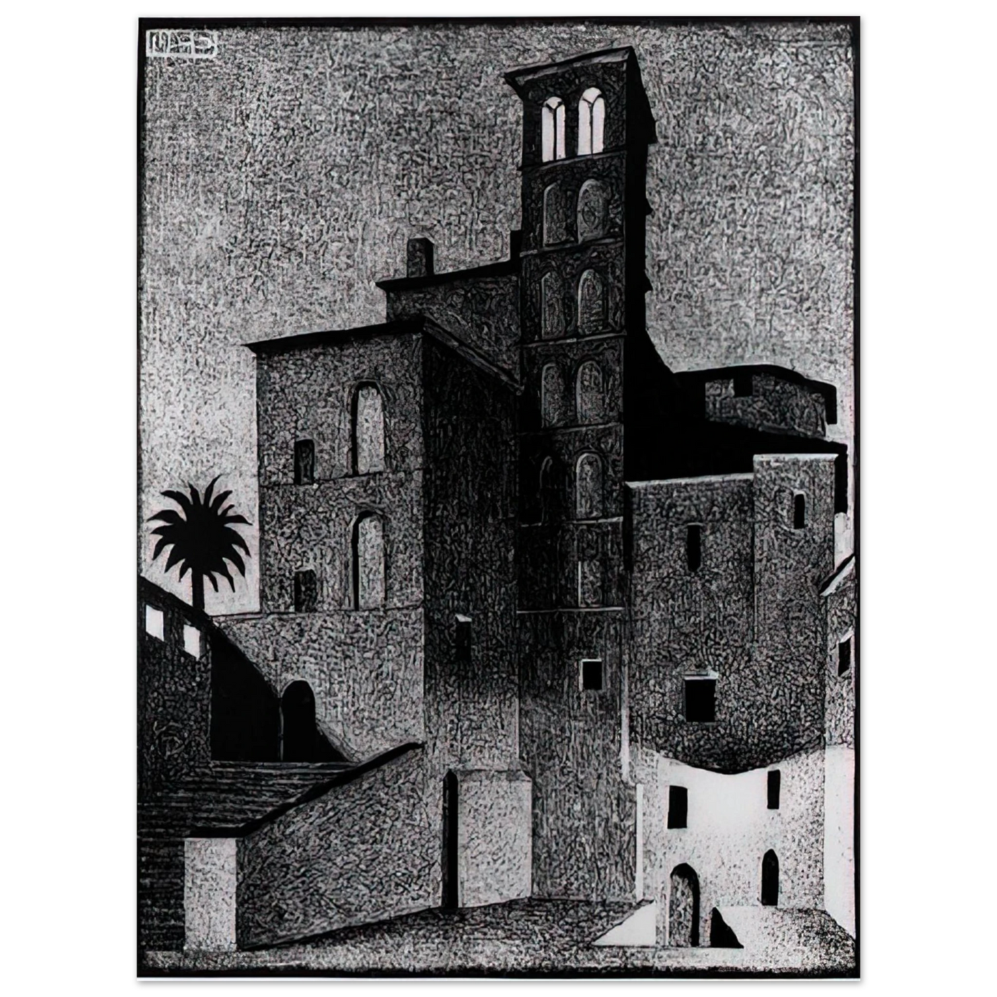 MC Escher - SS GIOVANNI ET PAOLO ROME MAY 1936 1936 Wall Art - 21x29.7 cm / 8x12" - Premium Wooden Framed Poster With Fine Art Paper - Wood frame