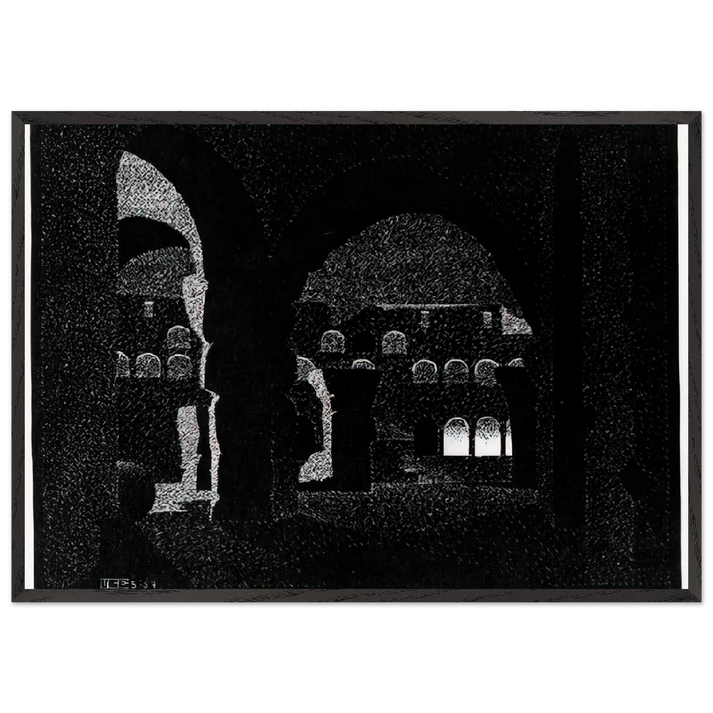 NOCTURNAL ROME COLOSSEUM - MC Escher 70x100 cm / 28x40 inches Framed Art Print – Black Wooden Frame | Maurits Cornelis Escher Prints