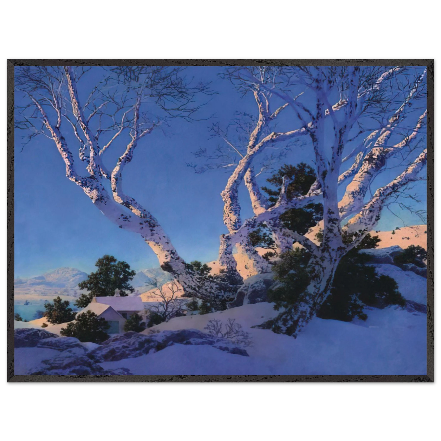 Maxfield Parrish - Birches in Winter Wall Art - 60x80 cm / 24x32 inches - Premium Wooden Framed Poster With Fine Art Paper - Wood frame