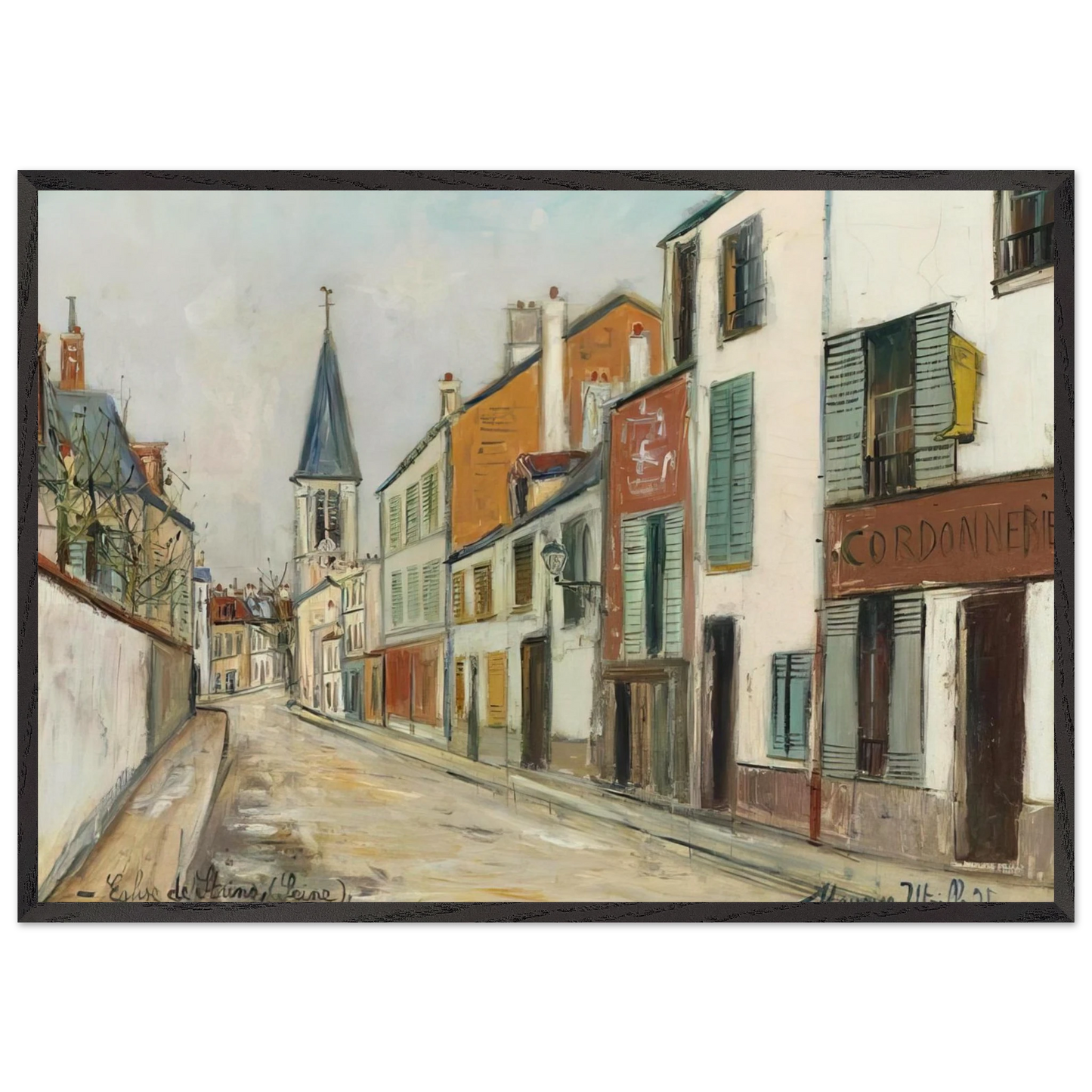 RUE JEAN DURAND ET LEGLISE STAINS SEINE SAINT DENIS 1940 - Maurice Utrillo Framed Art Print – Black Wooden Frame - Default Title - -Framed Art Print
