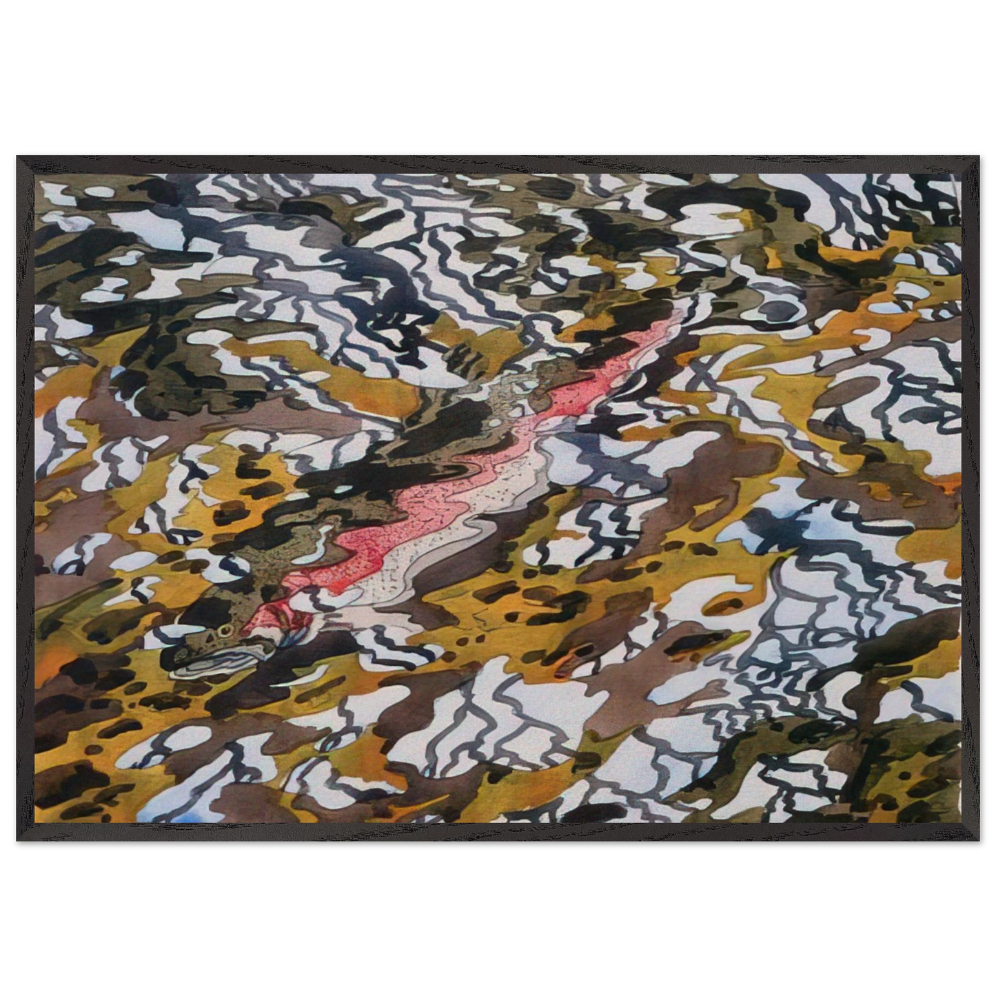 Trout and Reflected Tree - 1985 - Neil Welliver Framed Art Print – Black Wooden Frame - Default Title - -Framed Art Print