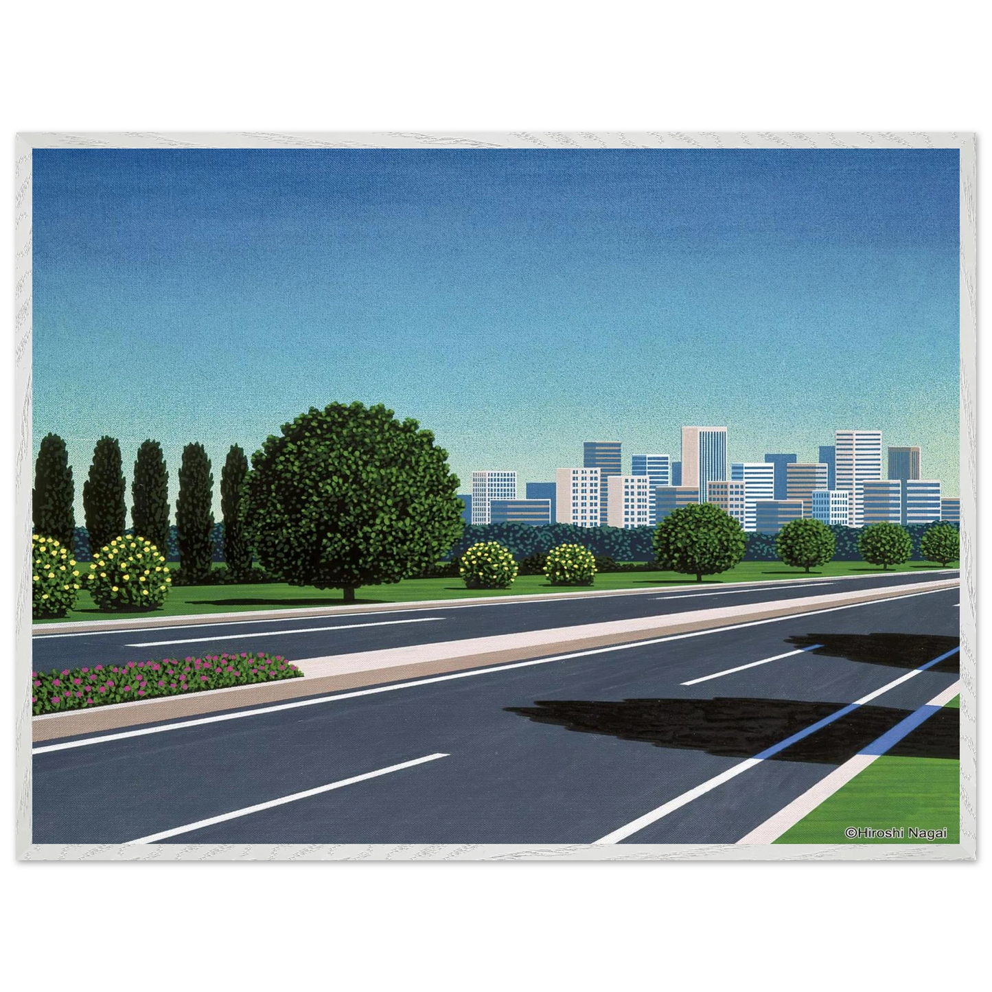 Hiroshi Nagai - City Highway Wall Art - 21x29.7 cm / 8x12" - Premium Wooden Framed Poster With Fine Art Paper - Black frame