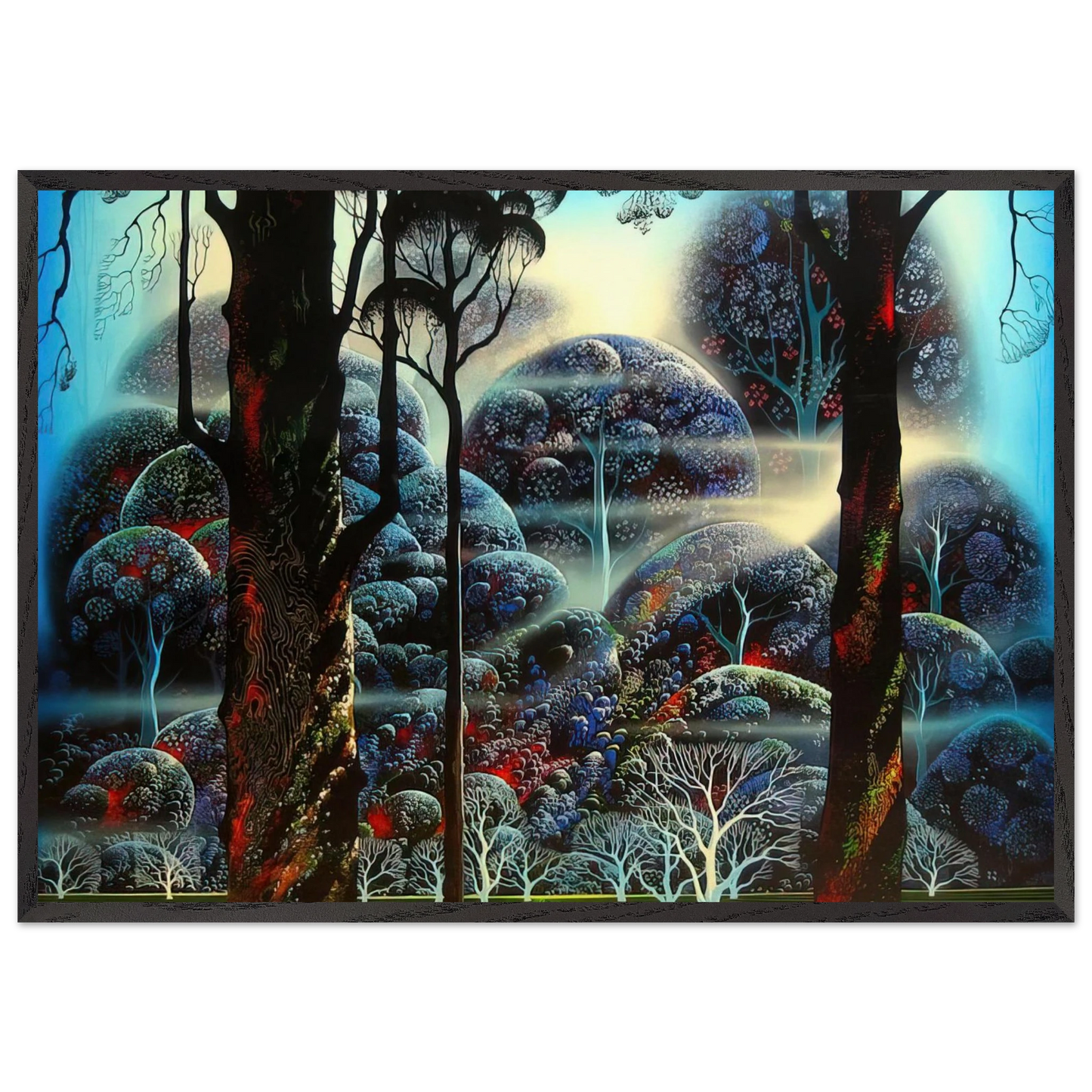 Mist in the Dark Woods - Eyvind Earle 70x100 cm / 28x40 inches Framed Art Print – Black Wooden Frame