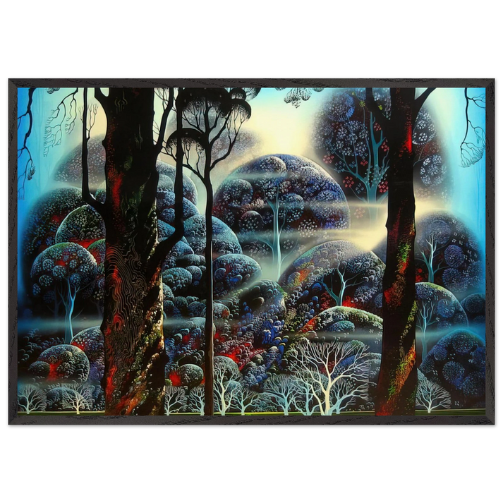 Mist in the Dark Woods - Eyvind Earle 70x100 cm / 28x40 inches Framed Art Print – Black Wooden Frame