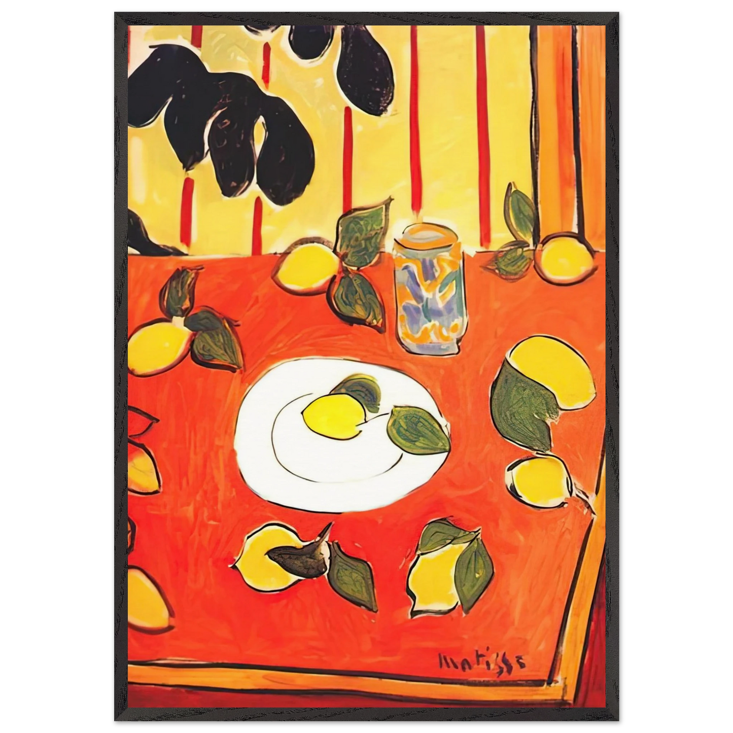 BLACK PHILODENDRON AND LEMONS 1943 - Henri Matisse 70x100 cm / 28x40 inches Framed Art Print – Black Wooden Frame
