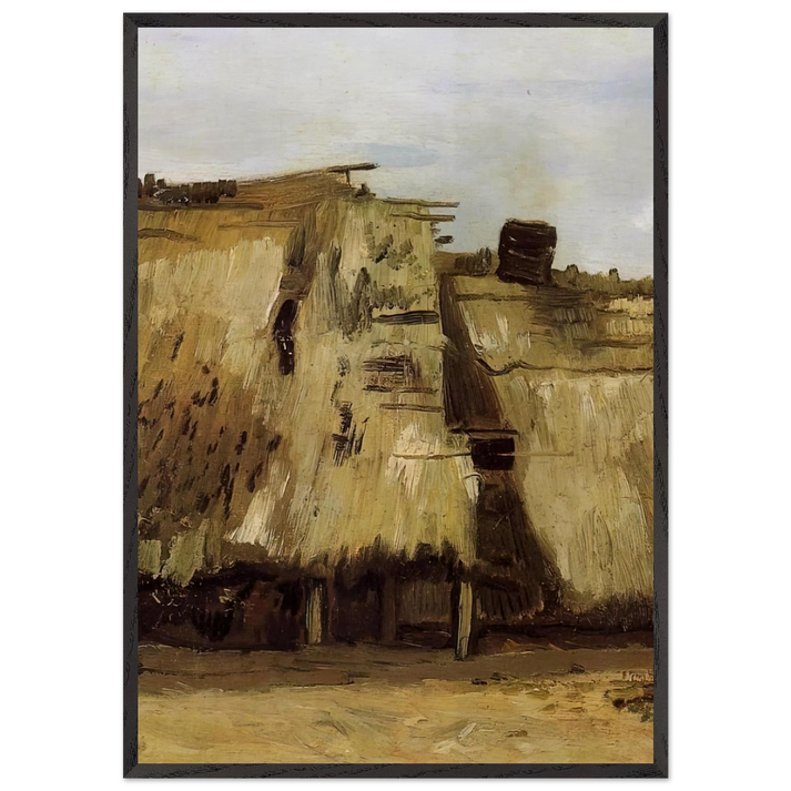 Cottage with Woman Digging - Vincent van Gogh 70x100 cm / 28x40 inches Framed Art Print – Black Wooden Frame