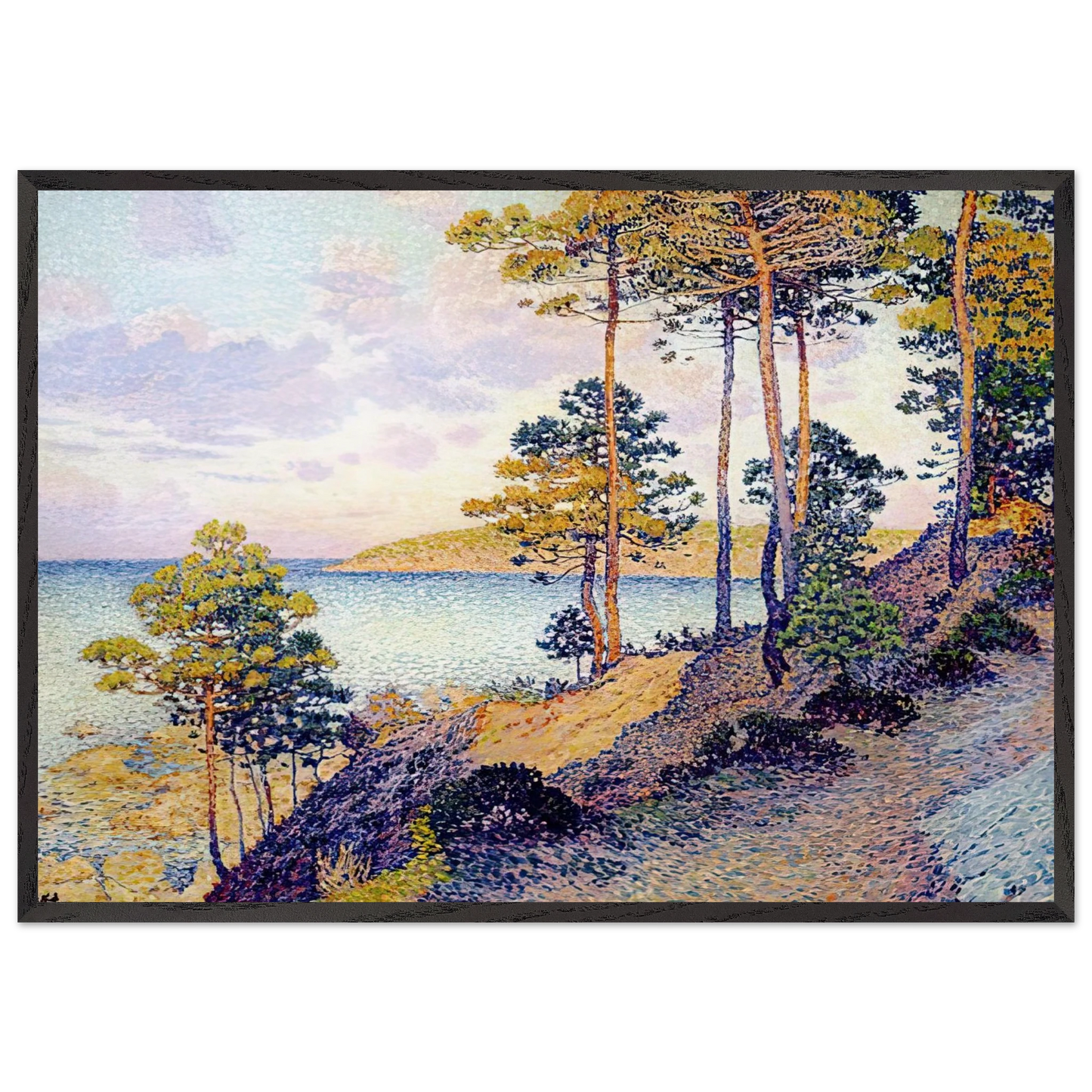 THE POINTE ST PIERRE AT ST TROPEZ 1896 - Theo van Rysselberghe 70x100 cm / 28x40 inches Framed Art Print – Black Wooden Frame
