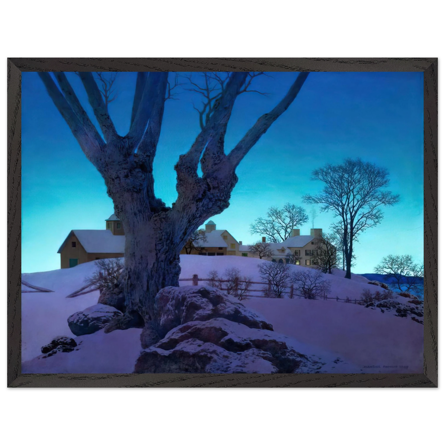 Maxfield Parrish - Hill Top Farm, Winter Wall Art - 60x80 cm / 24x32 inches - Premium Wooden Framed Poster With Fine Art Paper-canvas - White frame