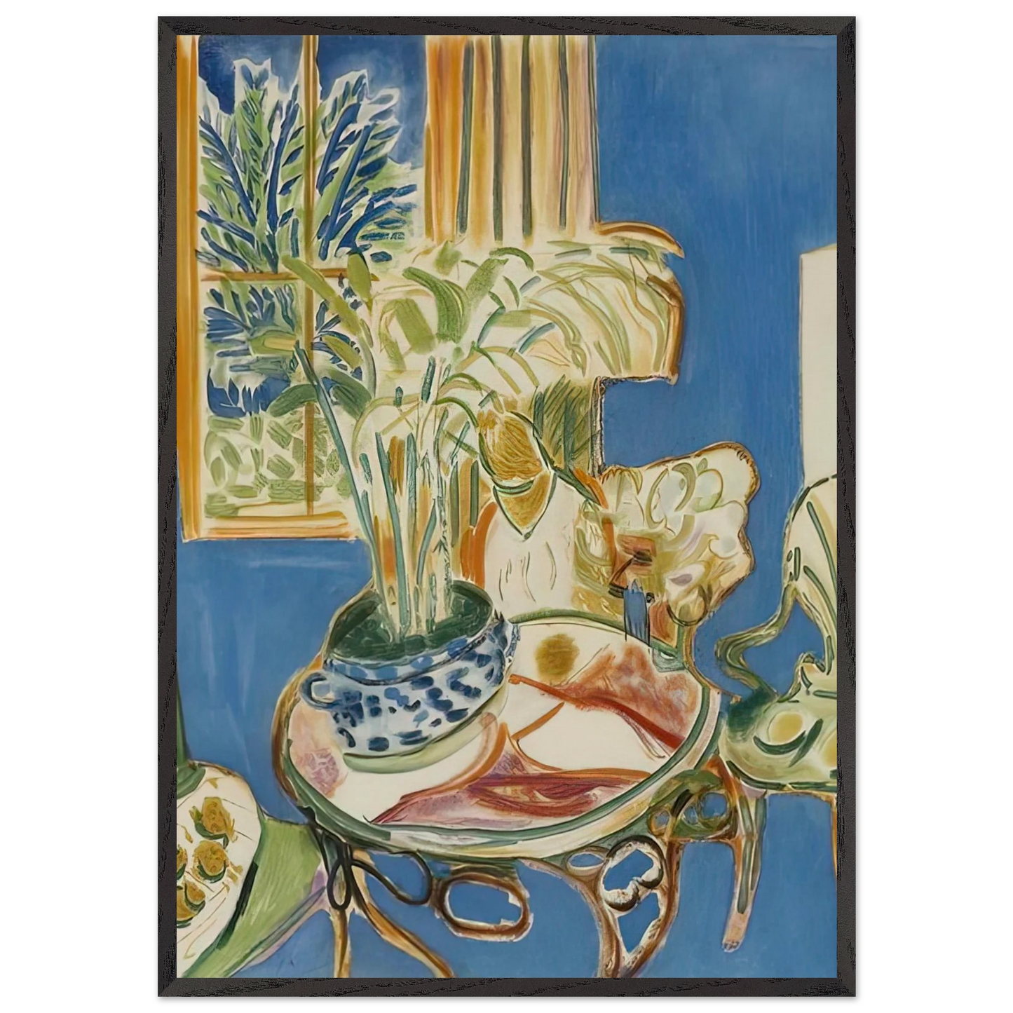 BLUE INTERIOR 1947 - Henri Matisse 70x100 cm / 28x40 inches Framed Art Print – Black Wooden Frame