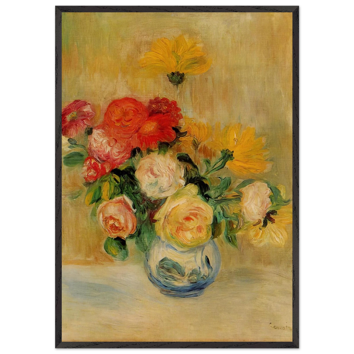 Vase of Roses and Dahlias - Pierre-Auguste Renoir 70x100 cm / 28x40 inches Framed Art Print – Black Wooden Frame