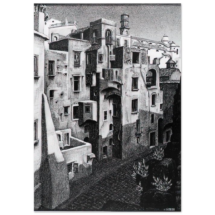 MC Escher - DILAPIDATED HOUSES IN ATRANI 1931 Wall Art - 60x80 cm / 24x32 inches - Fine Art Poster-canvas - -