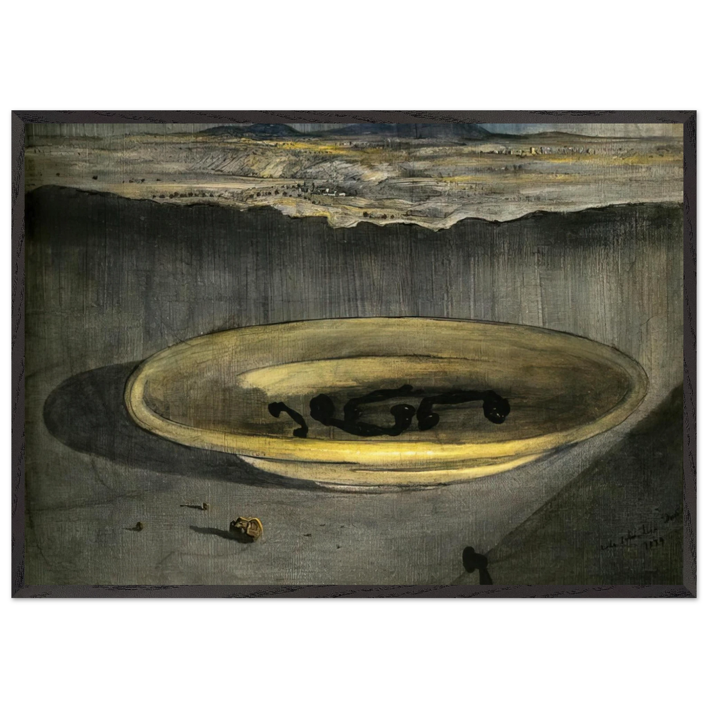 LANDSCAPE WITH TELEPHONES ON A PLATE - Salvador Dali Framed Art Print – Black Wooden Frame - Default Title - -Framed Art Print