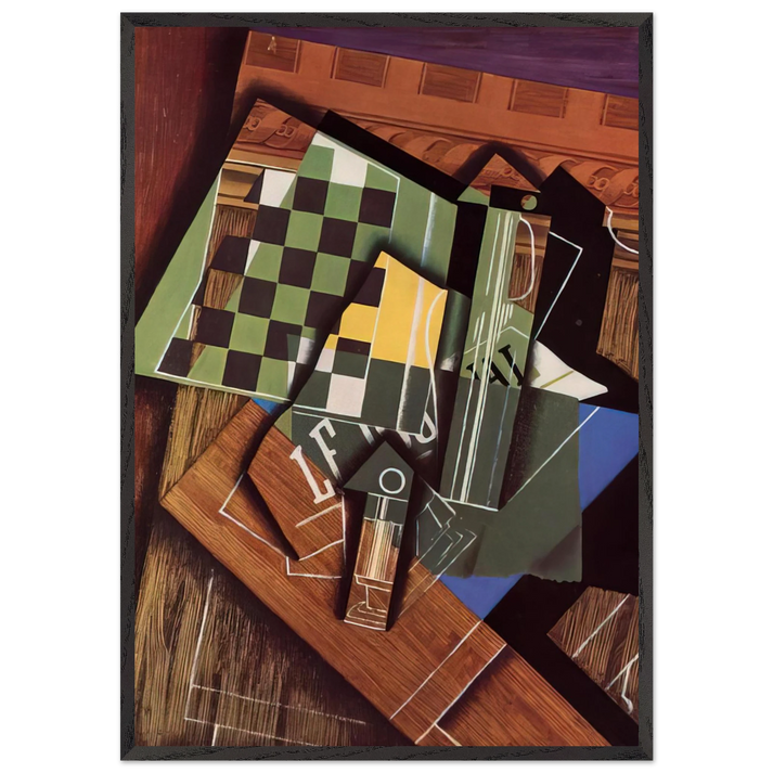 THE CHECKERBOARD 1915 - Juan Gris 70x100 cm / 28x40 inches Framed Art Print – Black Wooden Frame