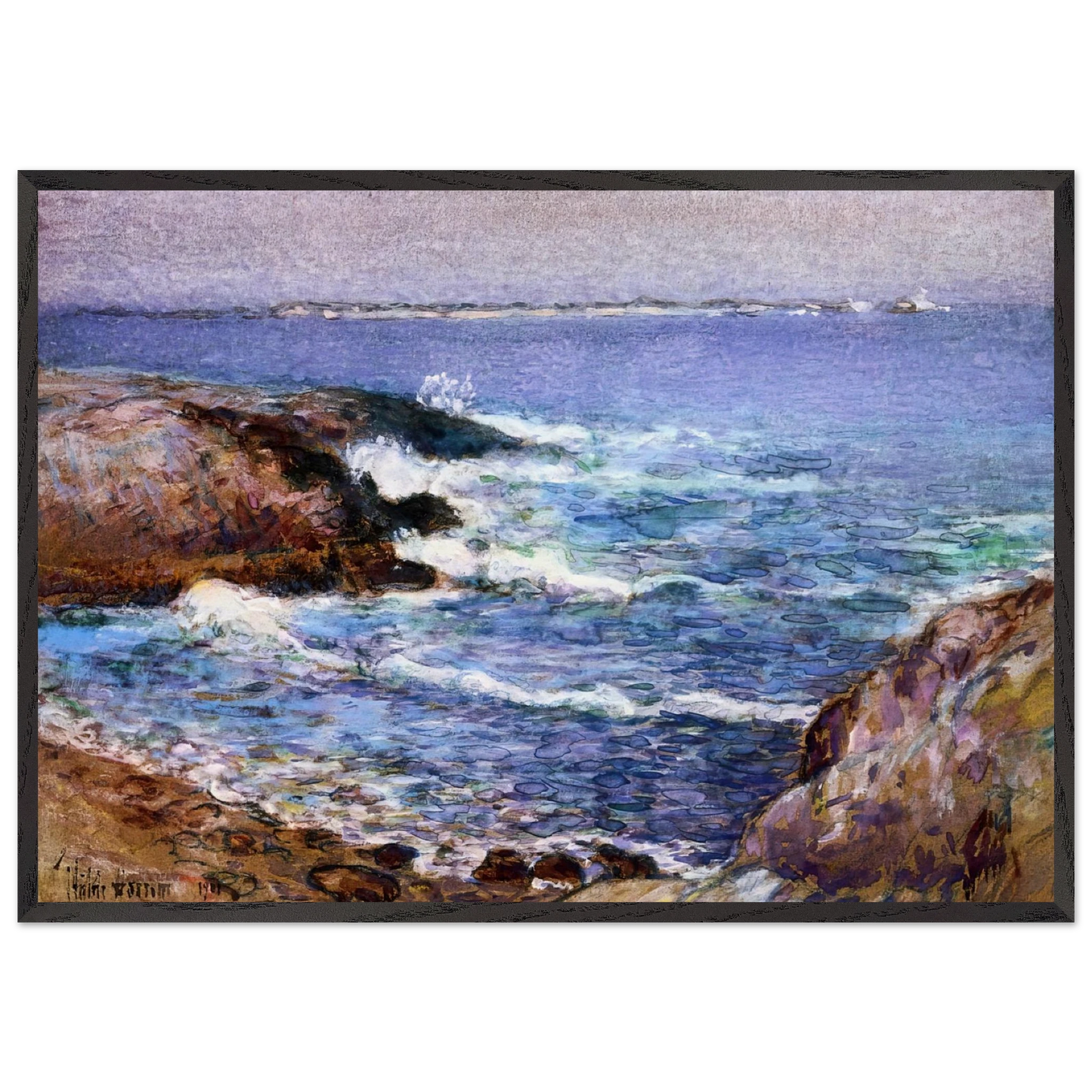 Cannon Beach Oregon - Childe Hassam 70x100 cm / 28x40 inches Framed Art Print – Black Wooden Frame